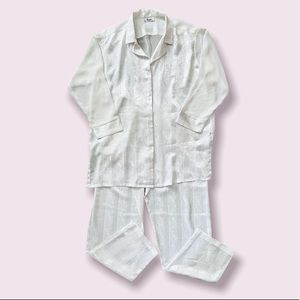 Vintage Josie White Striped Paisley Silky Pajama Set